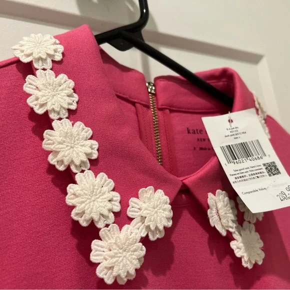 Adorable NWT Kate Spade Pink Dress with Flower Collar Size Small - Picture 3 of 4